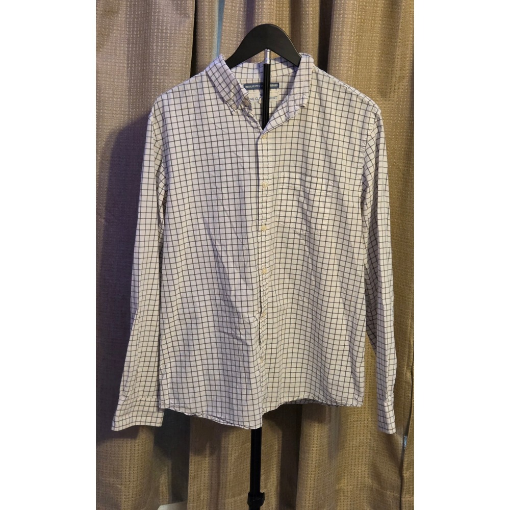 Old Navy Long Sleeve Regular Fit Button Down Shirt Mens Size Large White Gray